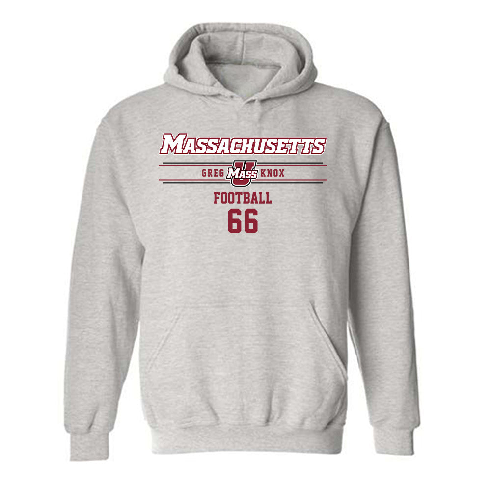 UMass - NCAA Football : Greg Knox - Classic Fashion Shersey Hooded Sweatshirt-0