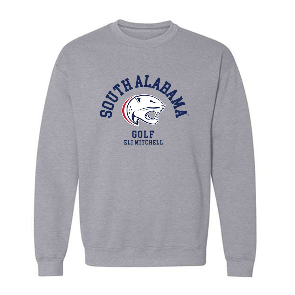 South Alabama - NCAA Men's Golf : Eli Mitchell - Classic Fashion Shersey Crewneck Sweatshirt-0