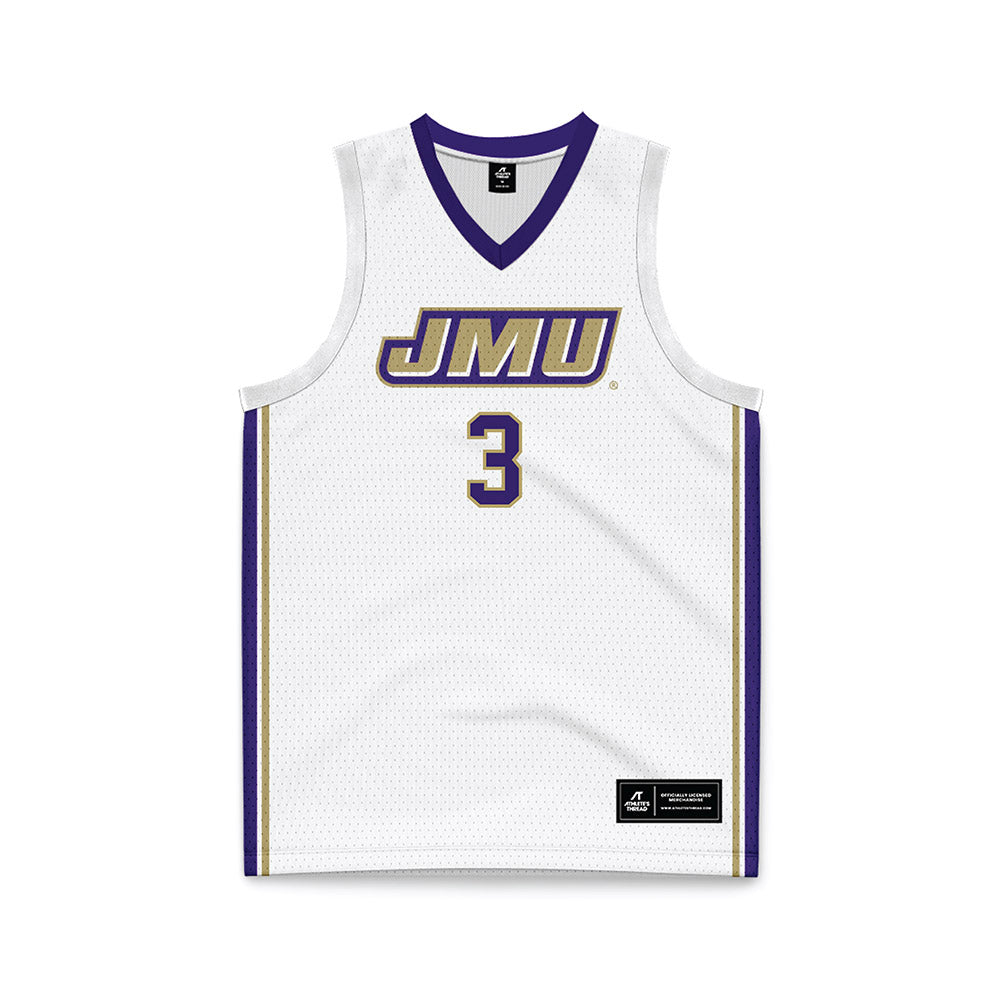 JMU - NCAA Men's Basketball : Cavan Reilly - White Basketball Jersey-0