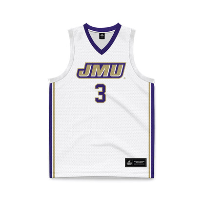 JMU - NCAA Men's Basketball : Cavan Reilly - White Basketball Jersey-0