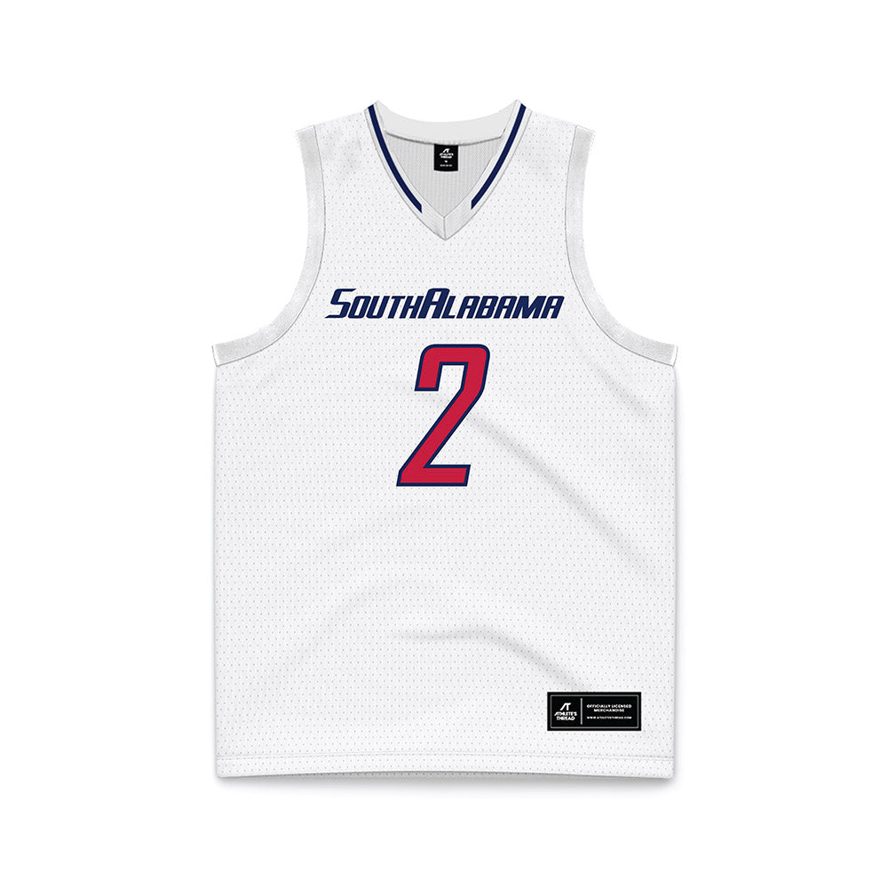 South Alabama - NCAA Men's Basketball : Dylan Fasoyiro - White Basketball Jersey-0