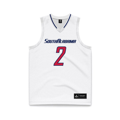 South Alabama - NCAA Men's Basketball : Dylan Fasoyiro - White Basketball Jersey-0