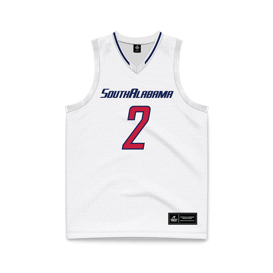South Alabama - NCAA Men's Basketball : Dylan Fasoyiro - White Basketball Jersey-0