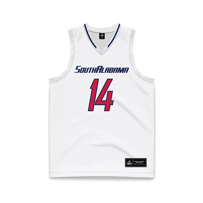 South Alabama - NCAA Men's Basketball : John Broom - White Basketball Jersey-0