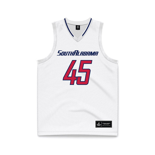 South Alabama - NCAA Men's Basketball : Samuel Tabe - White Basketball Jersey-0