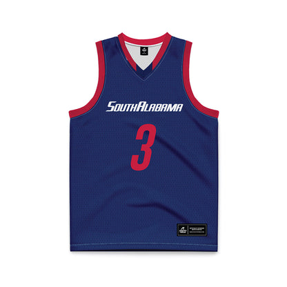 South Alabama - NCAA Men's Basketball : Elijah Ormiston - Blue Basketball Jersey-0