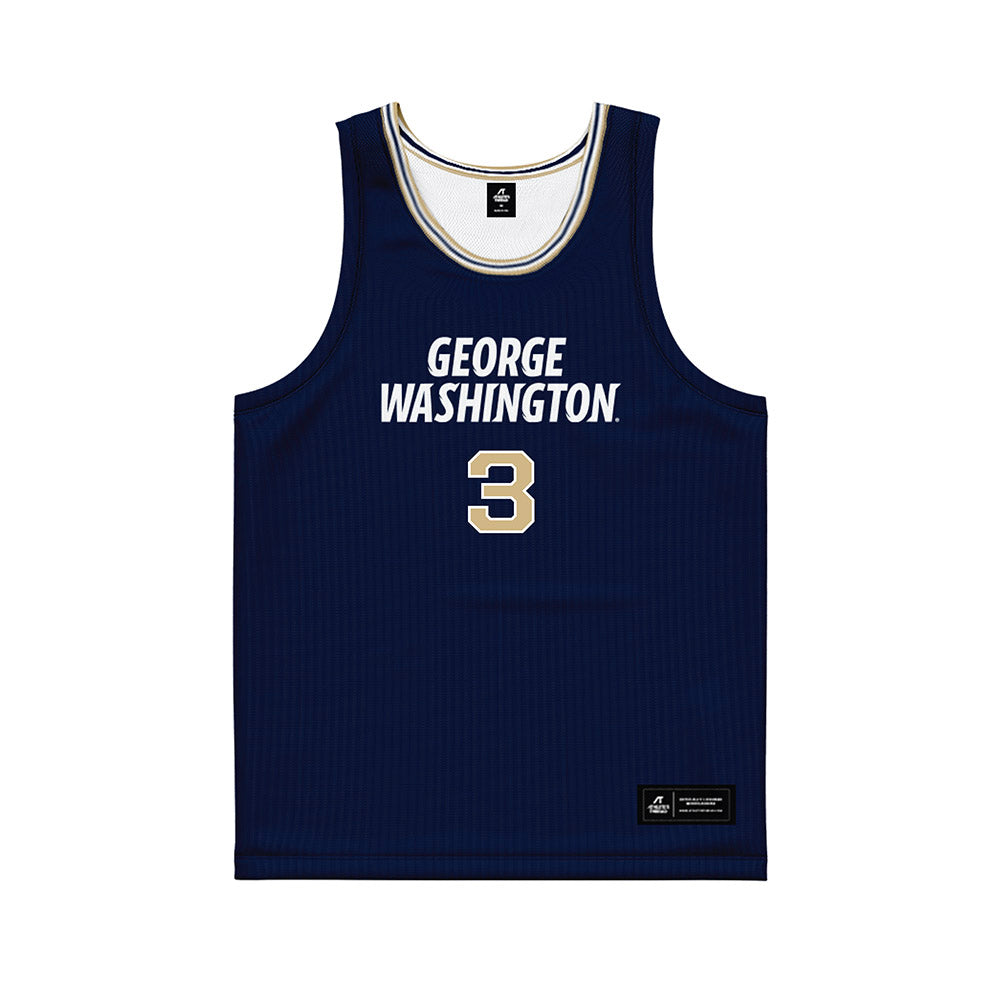 GWU - NCAA Men's Basketball : Tre Dinkins - Navy Basketball Jersey-0