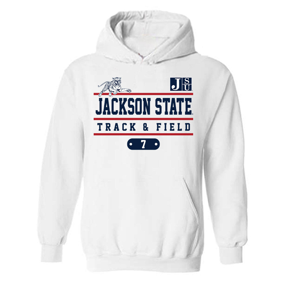 Jackson State - NCAA Men's Track & Field : Dominic Turner - Classic Fashion Shersey Hooded Sweatshirt-0