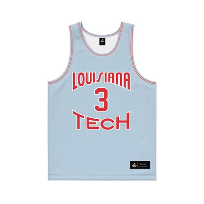 LA Tech - NCAA Men's Basketball : A.J. Bates - Light Blue Basketball Jersey-0