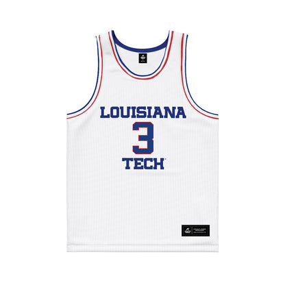 LA Tech - NCAA Men's Basketball : A.J. Bates - White Basketball Jersey-0