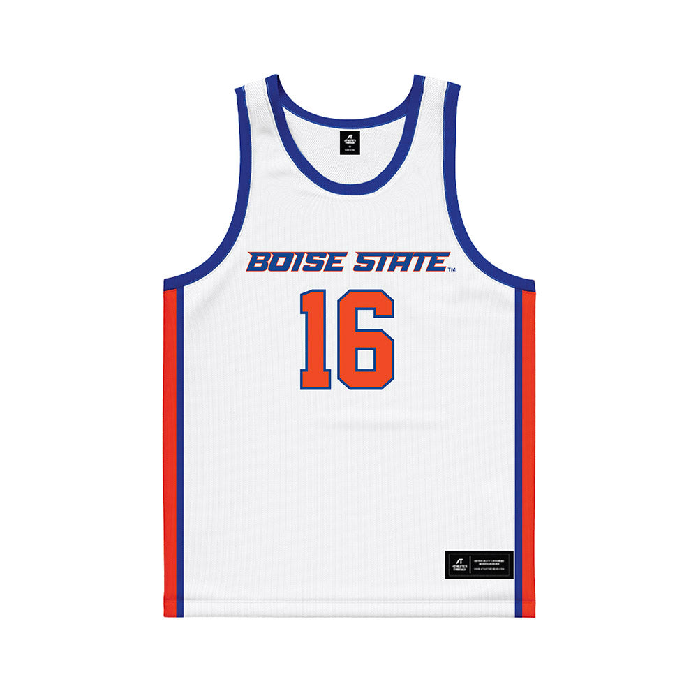 Boise State - NCAA Men's Basketball : Spencer Ahrens - White Basketball Jersey-0