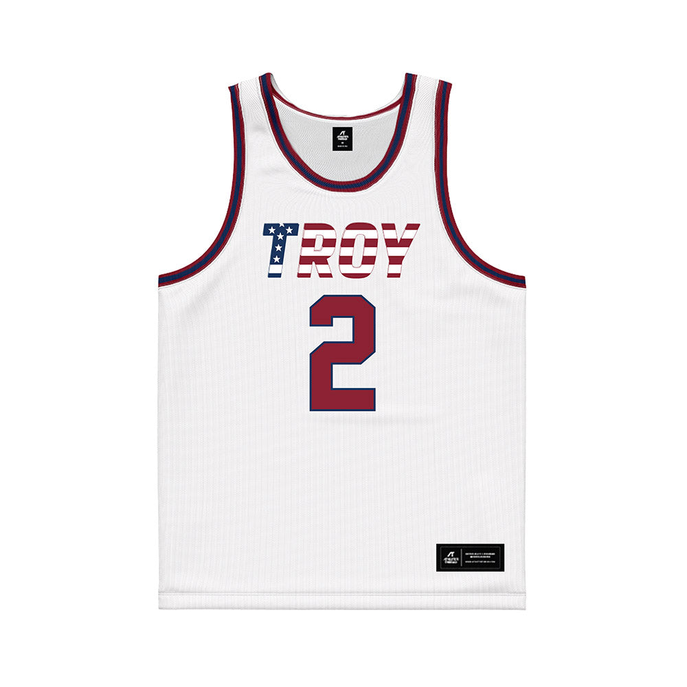 Troy - NCAA Women's Basketball : Ashley Baez - White Patriotic Basketball Jersey-0