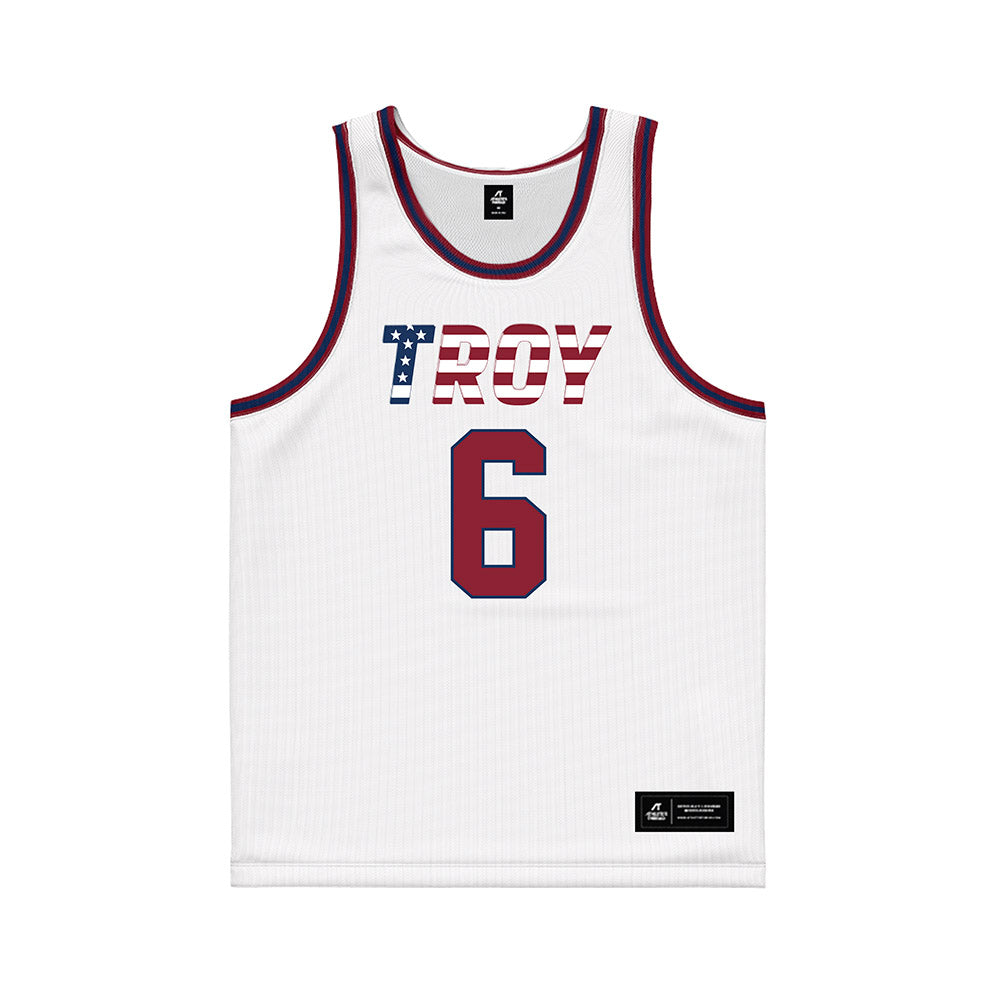 Troy - NCAA Women's Basketball : Shakirah Edwards - White Patriotic Basketball Jersey-0