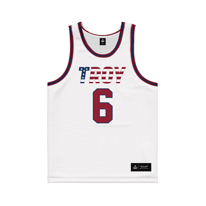 Troy - NCAA Women's Basketball : Shakirah Edwards - White Patriotic Basketball Jersey-0