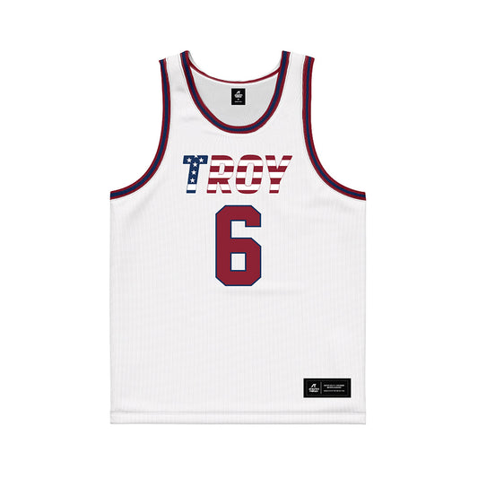 Troy - NCAA Women's Basketball : Shakirah Edwards - White Patriotic Basketball Jersey-0