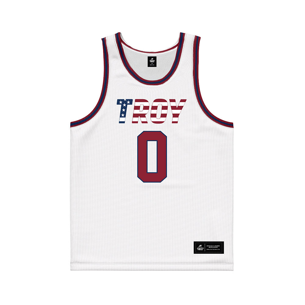 Troy - NCAA Women's Basketball : Detavia Salter - White Patriotic Basketball Jersey-0