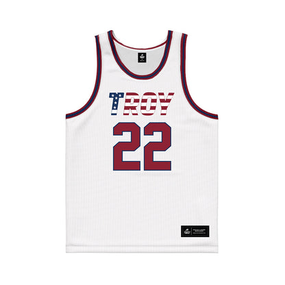 Troy - NCAA Women's Basketball : Rachel Leggett - White Patriotic Basketball Jersey-0
