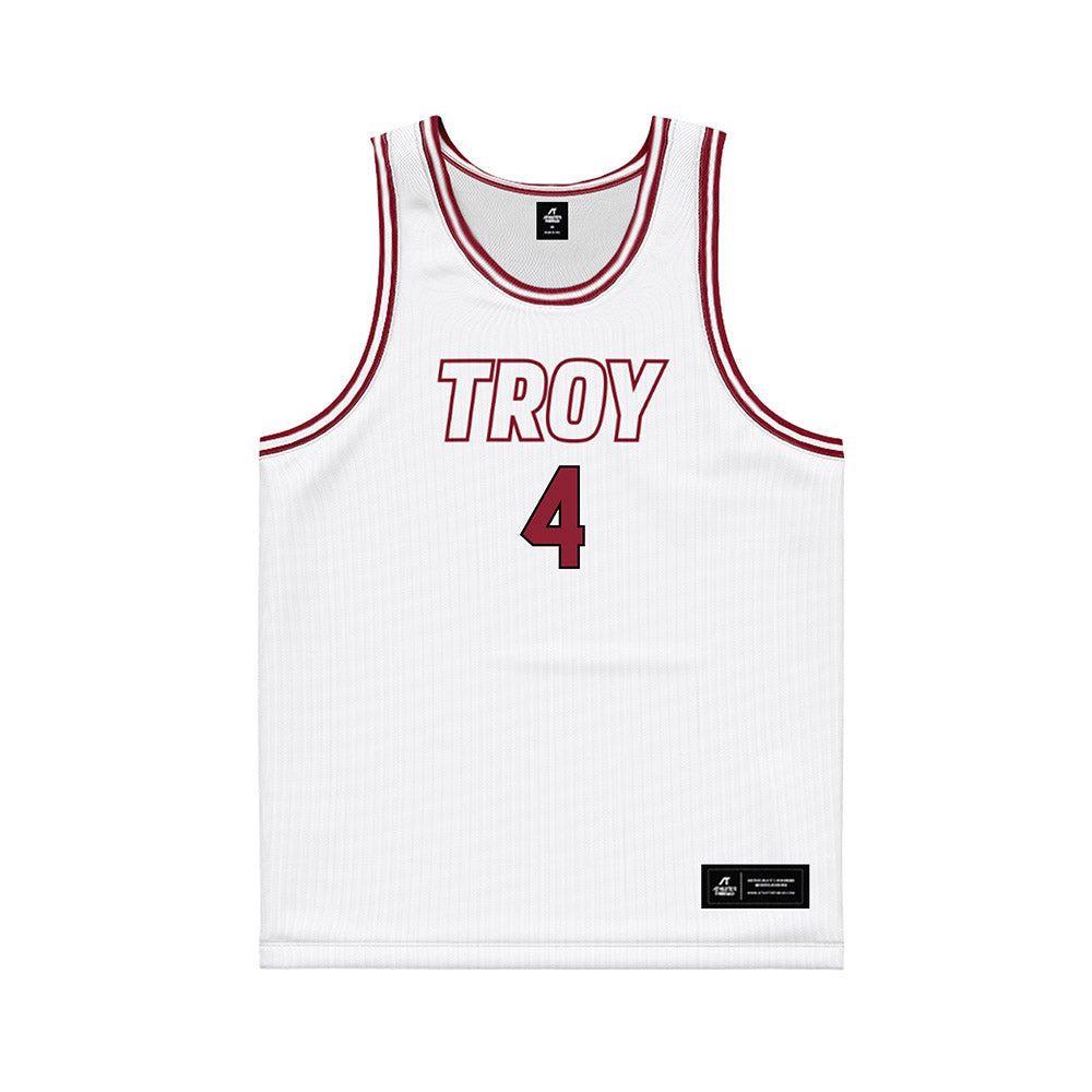 Troy - NCAA Men's Basketball : Emmanuel Clarton - White Basketball Jersey-0
