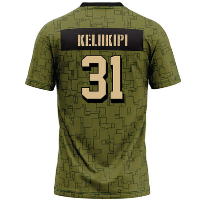 Hawaii - NCAA Football : Tryton Keliikipi - Green Camo Football Jersey-1