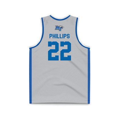 MTSU - NCAA Men's Basketball : Henry Phillips - Light Grey Basketball Jersey-1
