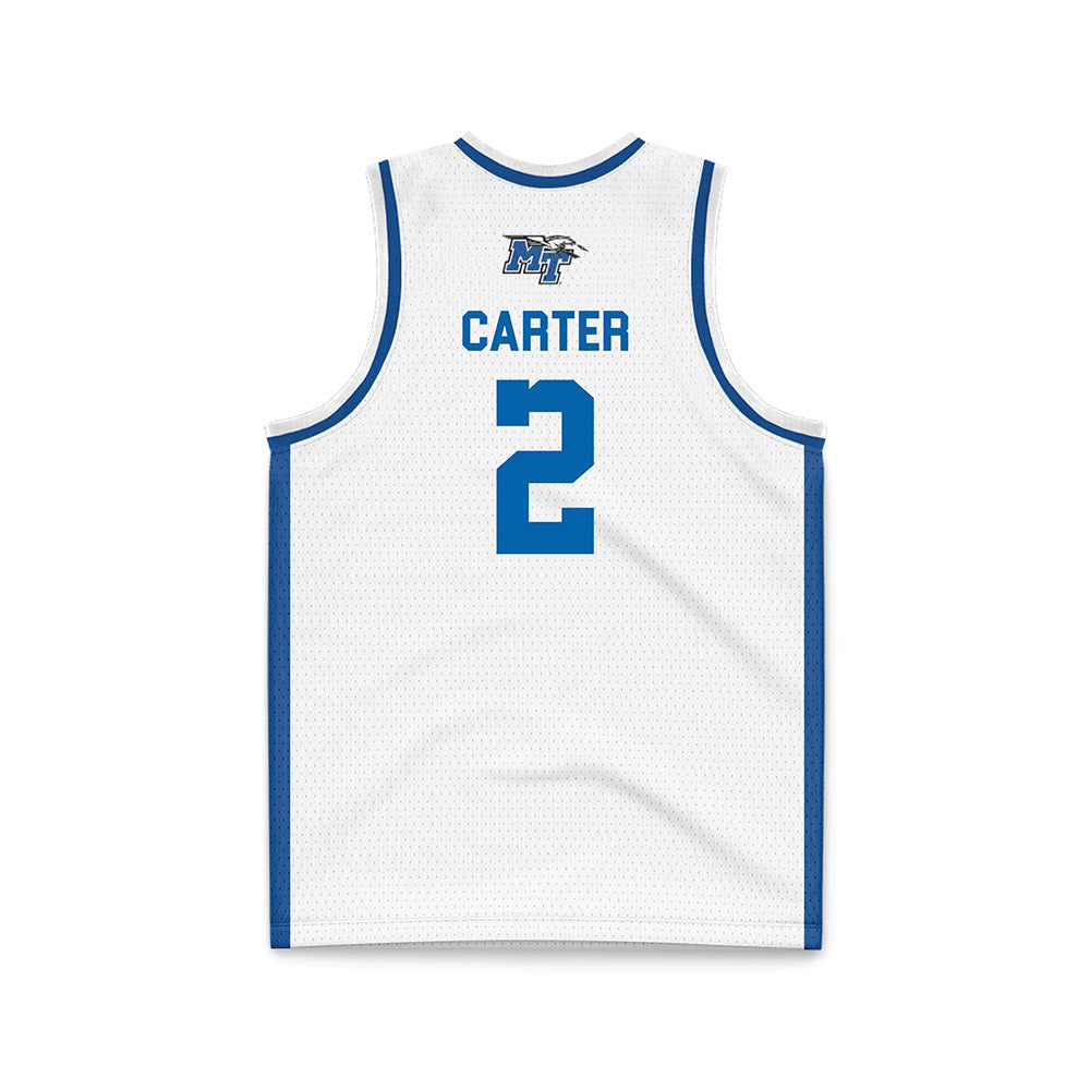 MTSU - NCAA Men's Basketball : Jahvin Carter - White Basketball Jersey-1