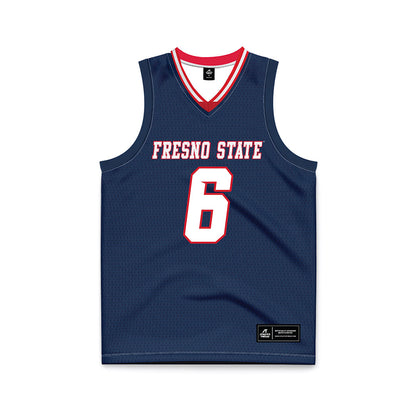 Fresno State - NCAA Men's Basketball : Dj Stickman - Navy Basketball Jersey-0