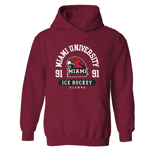 Miami of Ohio - NCAA Men's Ice Hockey : Matteo Giampa - Classic Fashion Shersey Hooded Sweatshirt-0
