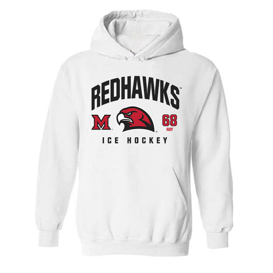 Miami of Ohio - NCAA Men's Ice Hockey : Ethan Hay - Classic Fashion Shersey Hooded Sweatshirt-0