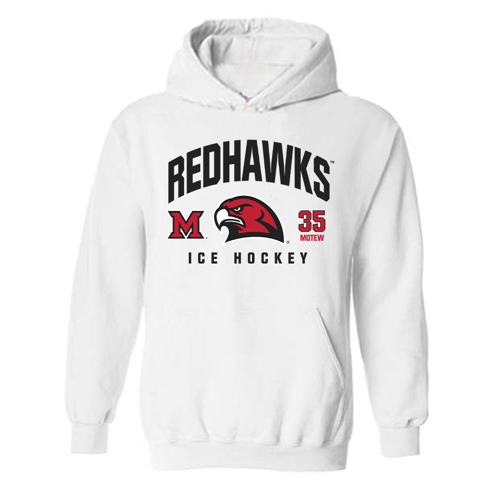 Miami of Ohio - NCAA Men's Ice Hockey : Benji Motew - Classic Fashion Shersey Hooded Sweatshirt-0