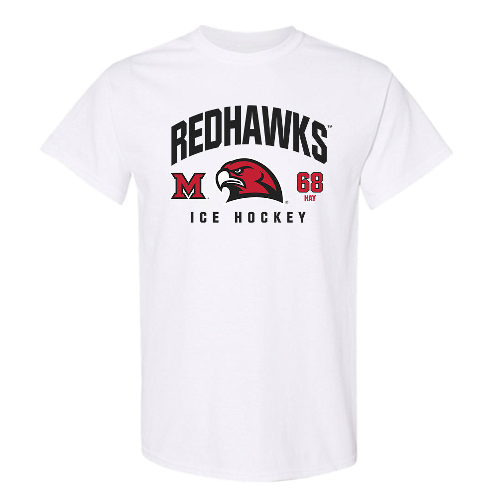 Miami of Ohio - NCAA Men's Ice Hockey : Ethan Hay - Classic Fashion Shersey T-Shirt-0