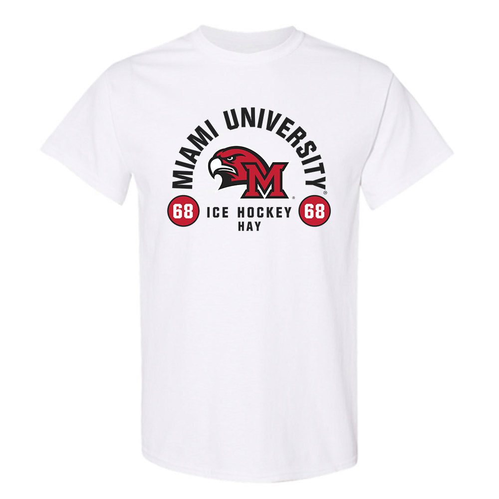 Miami of Ohio - NCAA Men's Ice Hockey : Ethan Hay - Classic Fashion Shersey T-Shirt-0