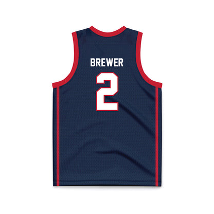 Samford - NCAA Women's Basketball : Avary Brewer - Navy Basketball Jersey-1