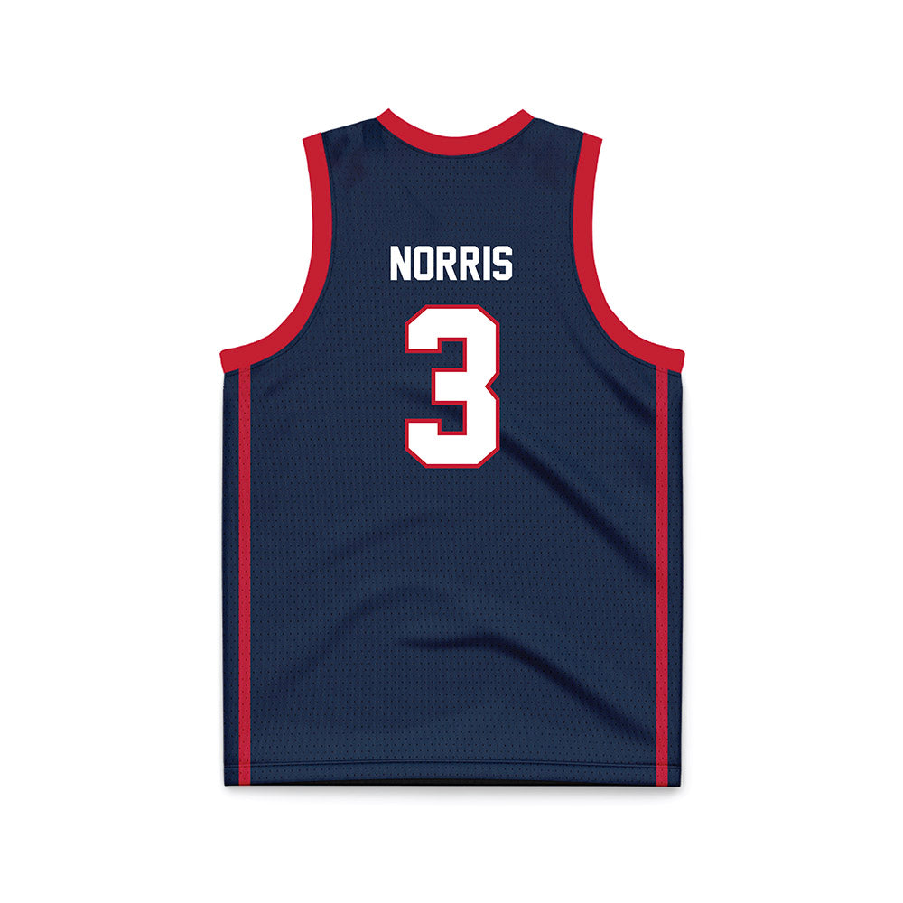 Samford - NCAA Men's Basketball : Keaton Norris - Navy Basketball Jersey-1