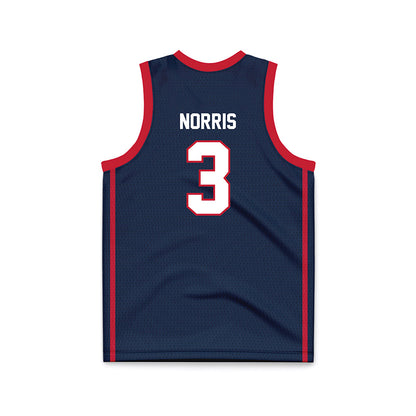 Samford - NCAA Men's Basketball : Keaton Norris - Navy Basketball Jersey-1