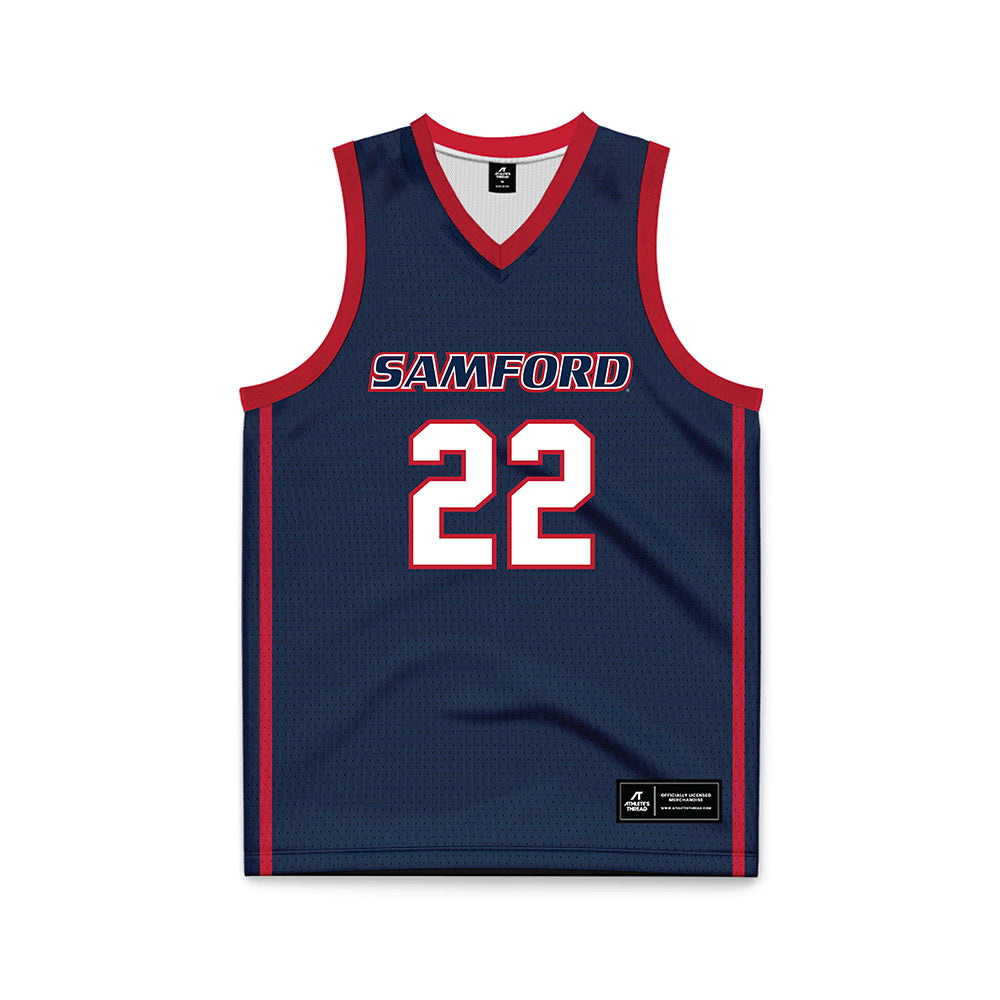 Samford - NCAA Women's Basketball : Natalie Barnes - Navy Basketball Jersey-0