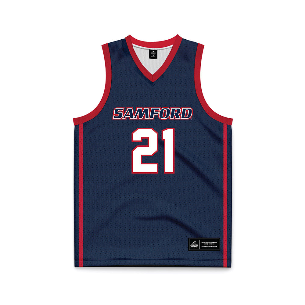 Samford - NCAA Men's Basketball : Corey Brown - Navy Basketball Jersey-0