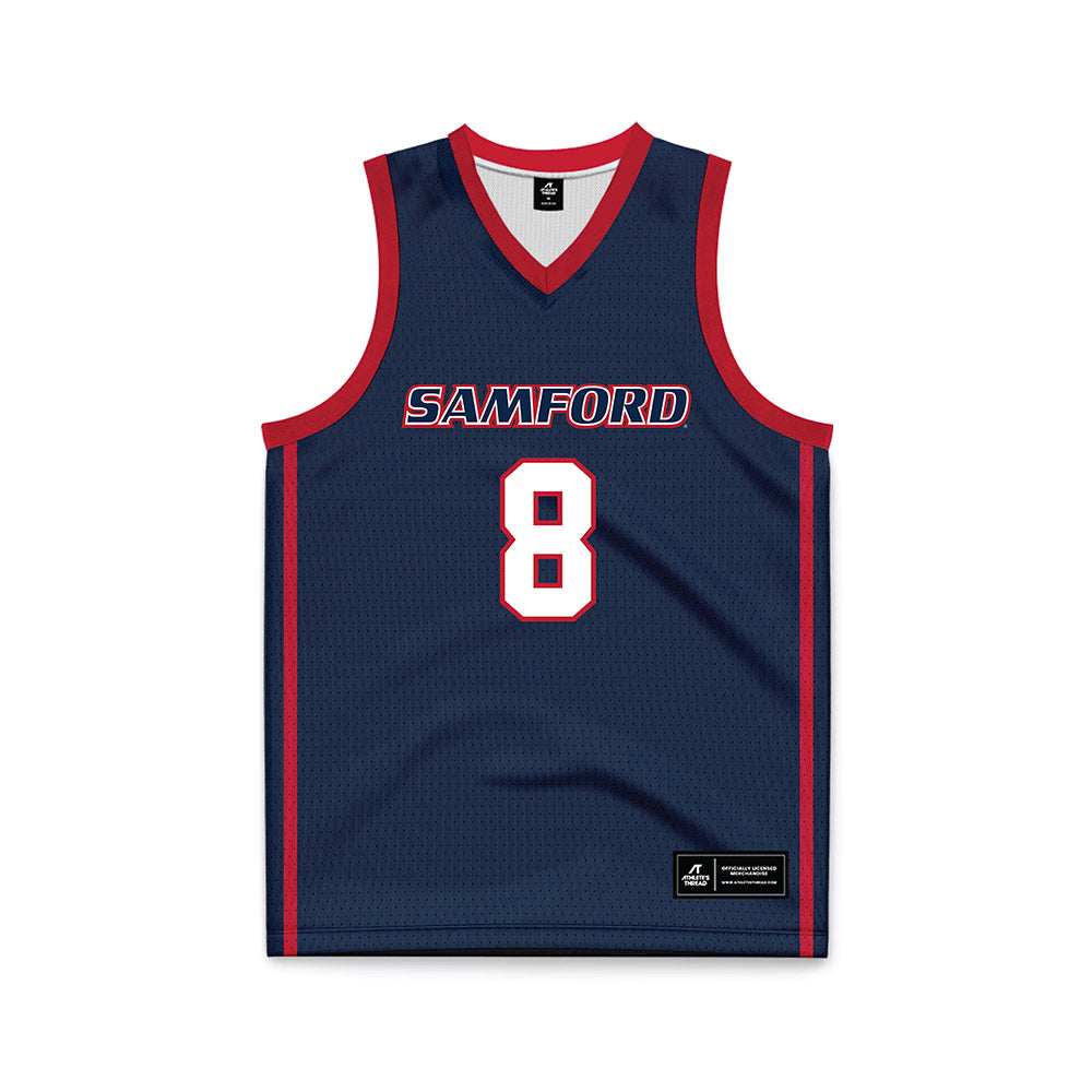 Samford - NCAA Men's Basketball : Zion Wilburn - Navy Basketball Jersey-0