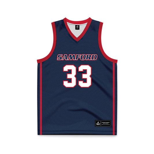 Samford - NCAA Men's Basketball : Zach Lamey - Navy Basketball Jersey-0