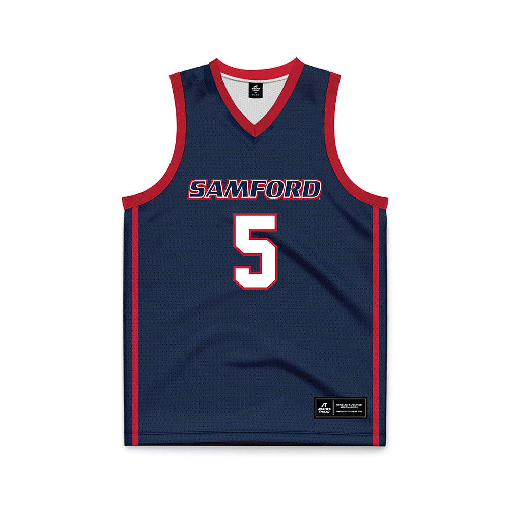 Samford - NCAA Men's Basketball : AJ Staton-McCray - Navy Basketball Jersey-0