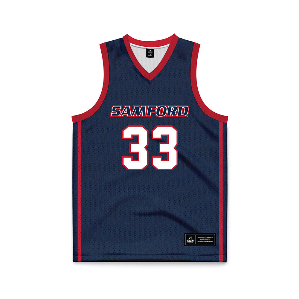 Samford - NCAA Men's Basketball : Jaden Brownell - Navy Basketball Jersey-0