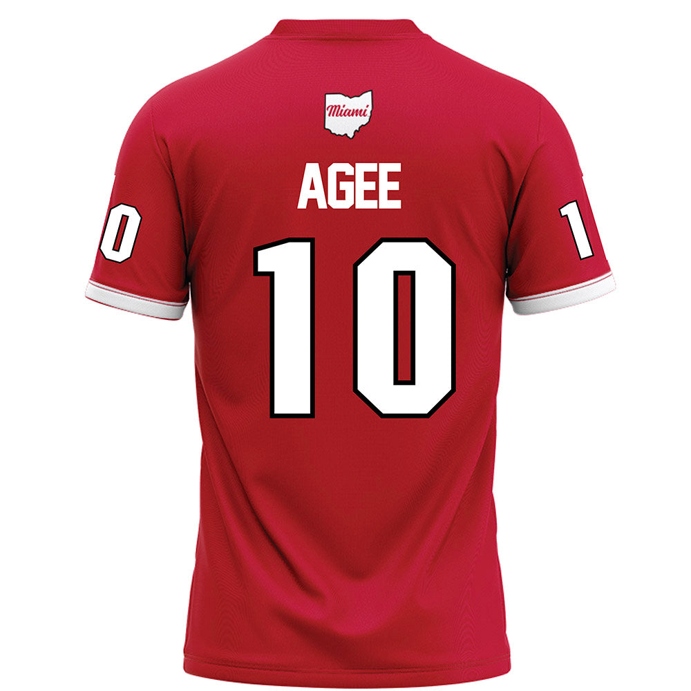 Miami of Ohio - NCAA Football : Jermaine Agee - Red Football Jersey-1