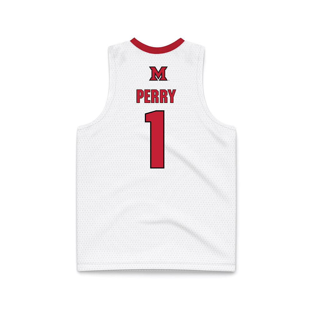 Miami of Ohio - NCAA Men's Basketball : Trey Perry - White Basketball Jersey-1