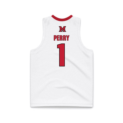 Miami of Ohio - NCAA Men's Basketball : Trey Perry - White Basketball Jersey-1