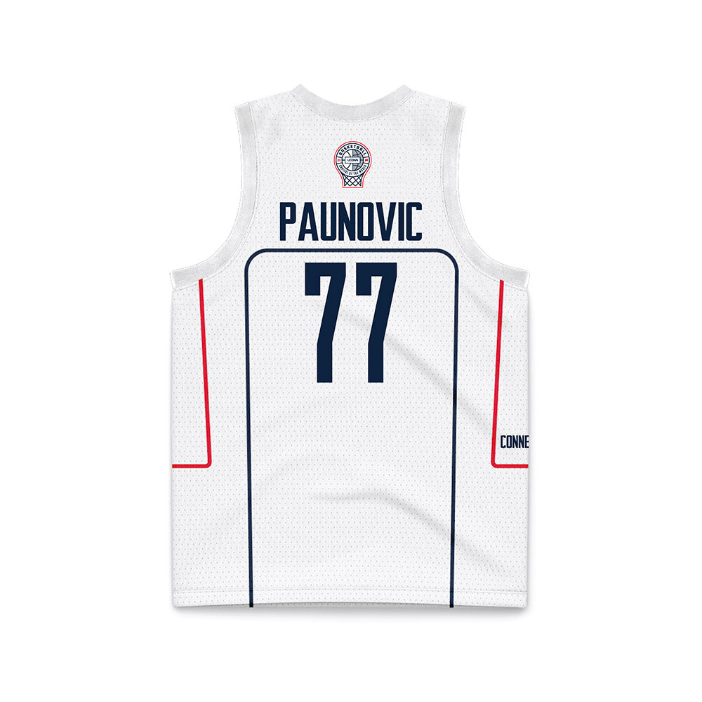 UConn - NCAA Men's Basketball : Uros Paunovic - White Basketball Jersey-1