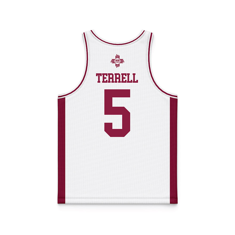 NMSU - NCAA Men's Basketball : Chris Terrell - White Basketball Jersey-1