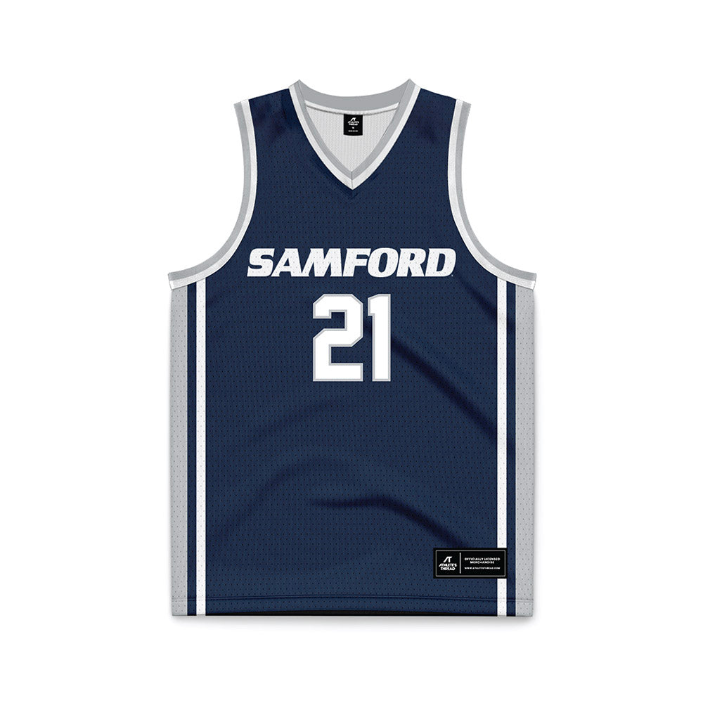 Samford - NCAA Men's Basketball : Corey Brown - Navy Basketball Jersey-0