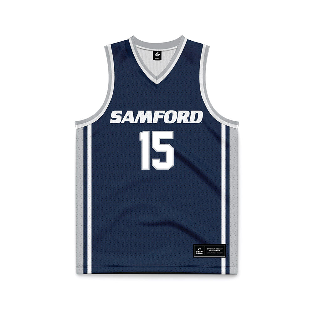 Samford - NCAA Men's Basketball : Dylan Faulkner - Navy Basketball Jersey-0