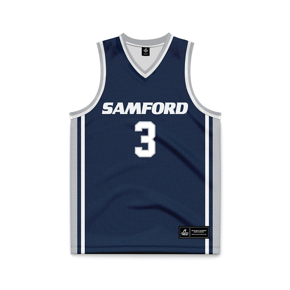 Samford - NCAA Men's Basketball : Keaton Norris - Navy Basketball Jersey-0