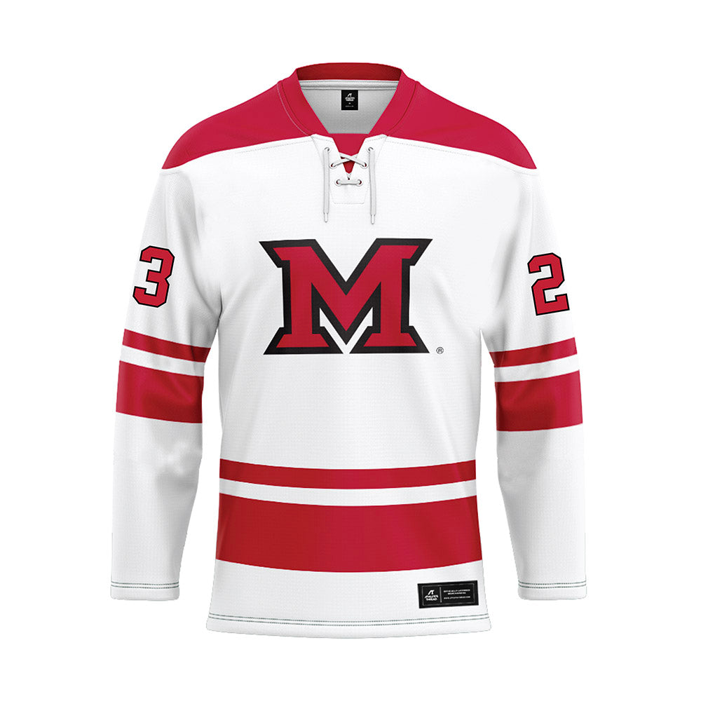 Miami of Ohio - NCAA Men's Ice Hockey : Brayden Morrison - White Hockey Jersey-0