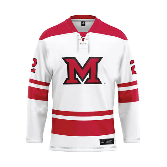 Miami of Ohio - NCAA Men's Ice Hockey : Shaun McEwen - White Hockey Jersey-0